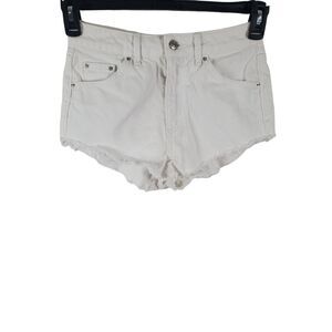 Top Shop Moto Shorts 8 Women's High Rise Raw Hem White Summer Bottoms Mini Short